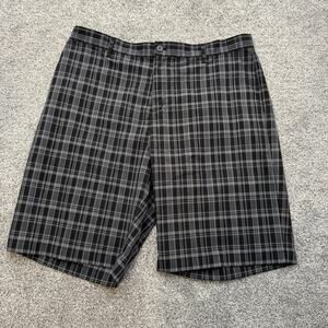 Adidas Chino Shorts Mens 38 Black Gray Plaid Golf Casual Flat Front Pockets